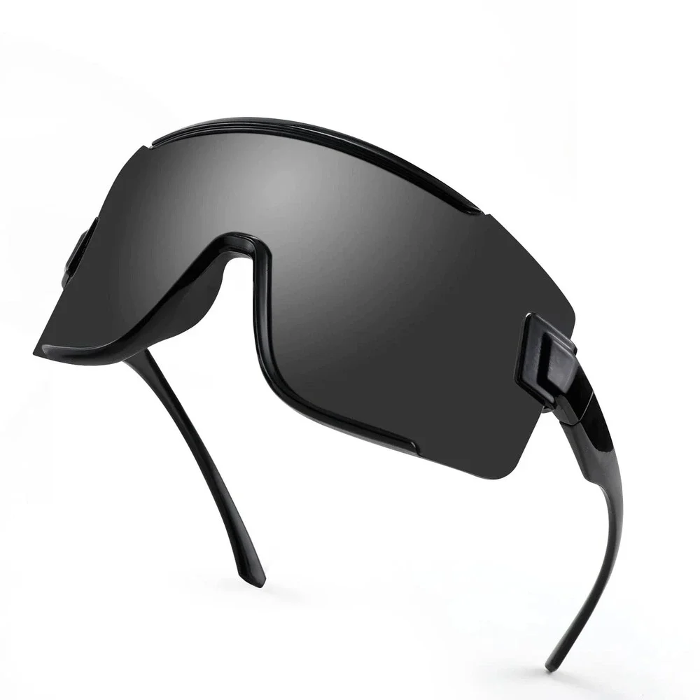 Oversized Shield Sunglasses Dark Black Wrap‎ Around Sporty Futuristic Tech-wear